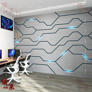 办公室科技感壁纸金属几何线条客厅卧室3d立体墙布2024新款高级感