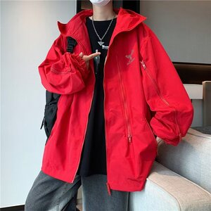 春秋季美式潮流红色本命年工装风格拉链夹克男外套社会小伙休闲款