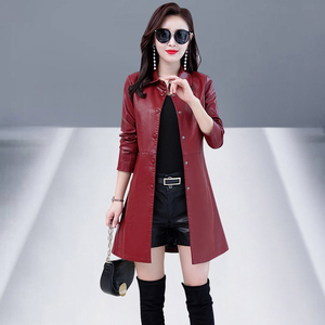 红色皮衣长款风衣