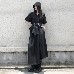 山本风不规则设计感黑色长裙气质裙子显瘦显高新中式连衣裙