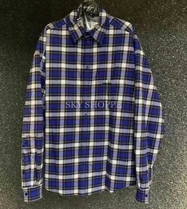 balenciaga/巴黎世家 21秋冬 蓝色格子刺绣logo 衬衫棉服夹克外套