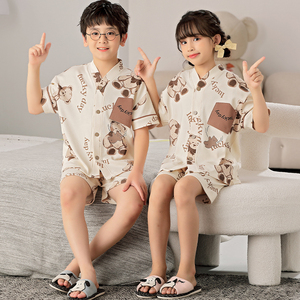 儿童睡衣夏季纯棉短袖薄款日系和服可爱卡通男女孩亲子居家服套装