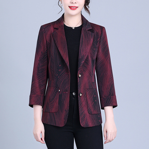 中年女士小西装秋装外套2021新款春秋时尚50岁妈妈装花色修身西服