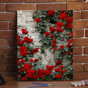 diy数字油画风景花卉手绘自己画墙画客厅卧室油彩装饰画 玫瑰花墙