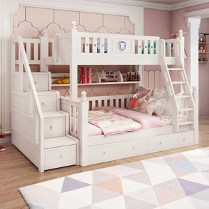 上下铺儿童床全实木子母床童趣带滑梯高低双人床橡胶木双层组合床