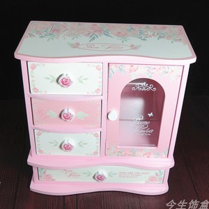 手绘玫瑰首饰盒木质公主欧式韩国首饰收纳盒手饰品盒女孩儿童礼物