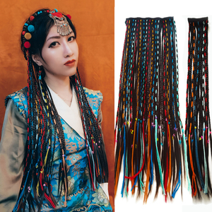 娜树西藏族藏式假发藏辫脏辫民族风辫子假发片彩色彩绳细毛线辫子