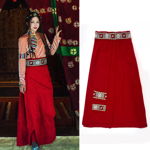 【中国红】民族风一片式长裙裹裙女士半身裙大红色西藏族藏服藏式