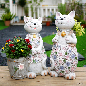 花园庭院创意动物卡通户外装饰花盆园林园艺猫咪摆件招财阳台布置