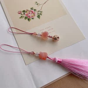 春日樱花小物天然盐源玛瑙老虎头九尾狐铃铛流苏手机链挂坠小清新