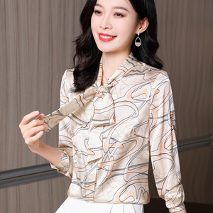 杭州丝绸漂亮真丝衬衫女2022年新款春长袖气质时尚洋气桑蚕丝上衣