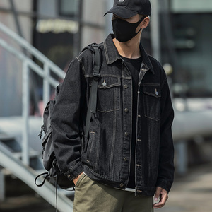 秋冬宽松黑色牛仔外套男痞帅韩版加肥大码休闲复古青少年夹克潮牌