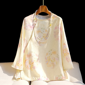 黄色轻奢新中式真丝花萝衬衫女设计感小众复古提花桑蚕丝国风上衣