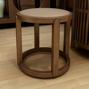 新中式茶凳现代简约实木禅意矮凳子鼓凳现代简约圆凳小凳子换鞋凳