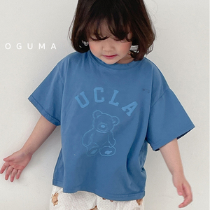 2021夏装 韩国代购童装儿童中大童男女童ucla卡通小熊短袖t恤上衣