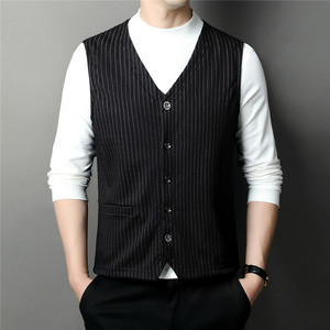 桑蚕丝衬衫搭配马甲男v领爸爸西装马夹坎肩西服内搭外穿春秋衬衣