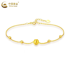中国黄金猫眼手链女18k金细链金珠彩金au750转运珠手饰送女友礼物