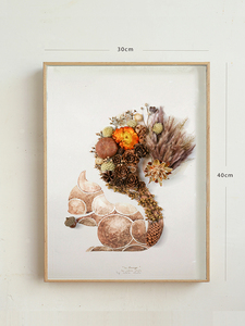 一朵植物手作 松鼠 北欧卧室沙发客厅书房干花永生花装饰画壁挂画