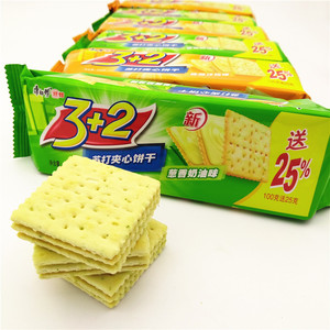 康师傅3 2柠檬香葱苏打3加2奶油味夹心饼干100g*10袋装3十2零食品