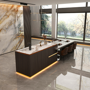 岩板中岛台餐桌一体多功能开放式厨房料理台轻奢西厨导台吧台定制