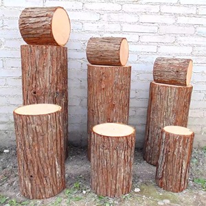 仿真木桩天然杉皮树桩圆木墩空心杉木桩婚庆路引原木带皮木桩道具