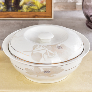加大容量陶瓷汤碗 带盖汤锅品锅 8英寸大号面碗菜盘沙拉碗 加厚
