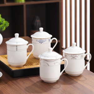 景德镇瓷器定制会议陶瓷办公杯泡茶杯带盖家用耐热水杯骨瓷杯