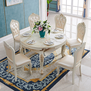 莎伦诗欧式伸缩大理石餐桌椅组合小户型白色实木餐桌圆形餐台S811