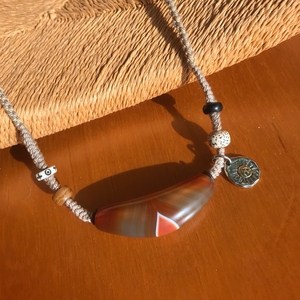 玛瑙冰透红色牛角珠天珠 手搓棉原创设计情侣款锁骨链 项坠毛衣链