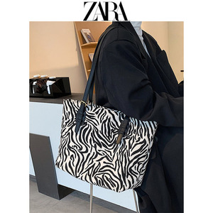 zara女包大容量包包2021新款法国小众设计高级感斑马纹单肩托特包