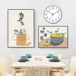 北欧饭桌餐厅装饰画小清新绿植带时钟挂画创意饭厅食堂组合壁画