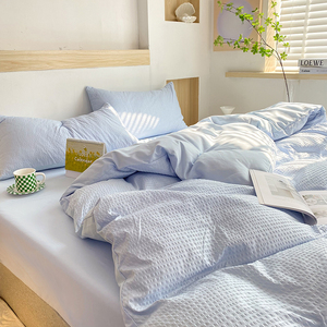 华夫格水洗棉床单夏季双人宿舍单人床三件套件3被单枕套被罩2件套