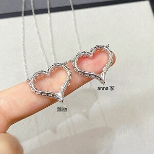 s925纯银爱心心形项链t家桃心网红镶钻18k莫桑钻锁骨链女定制礼物