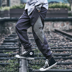 ins男士工装裤潮牌菱形拼接帆布束口裤宽松小脚哈伦裤束脚休闲裤