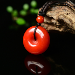 天然保山南红平安扣吊坠柿子红满色满色玛瑙平安扣男女款挂坠饰品