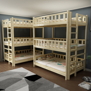 实木上下铺儿童高低床可拆分幼儿园午休托班三层床带护栏黑色床