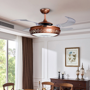 名家汇隐形风扇灯家用餐厅吊灯轻奢客厅吊扇灯卧室静音复古遥控