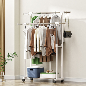 单杆晾衣架落地卧室家用简易可移动伸缩杆玄关客厅衣服架子挂衣架