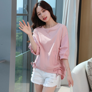 00沫沫女装屋淘宝夏季简约苎麻波点衬衫文艺大码五分袖上衣女显瘦