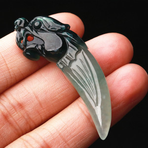 老坑a货翡翠龙牙吊坠冰种高档精雕玉牙狼牙玉坠男女挂件带证书