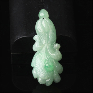 老坑缅甸翡翠玉小白菜吊坠带绿精雕发财女玉佩包挂正品a货带证书