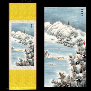杭州西湖十景国画丝绸画卷轴挂画 山水画 断桥残雪画 客厅装饰画