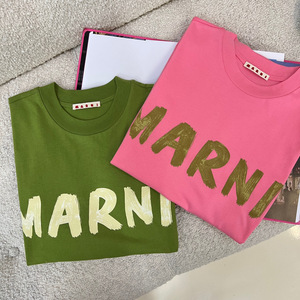 洋气芥末绿 marni短袖t恤女 mar22春夏款撞色涂鸦字母logo印花tee