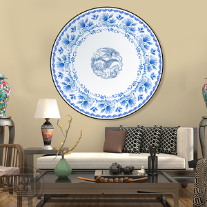 青花瓷装饰画古玩店客厅茶室玄关挂画中式饭店采耳店瓷器古董壁画
