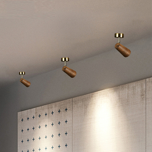 明装射灯可调角度单个家用小吸顶式胡桃木聚光射灯led天花灯筒灯