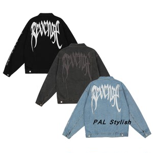 revenge denim jacket 背后字母刺绣 男女休闲外套水洗牛仔夹克