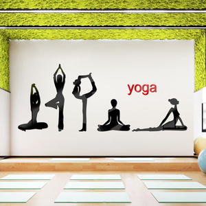 普拉提瑜伽馆体式小人图 墙面装饰3d立体健身房贴纸背景墙装饰画