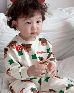 韩国原单童装24年春款BEBE小熊系列印花卫衣裤子长袖T恤裙子套装