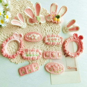 【非成品】兔子刺绣发夹手工编织diy材料包 可爱甜美米苏手工定制
