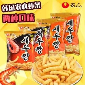韩国食品农心虾条90g*4袋辣味原味膨化追剧休闲网红儿童进口零食